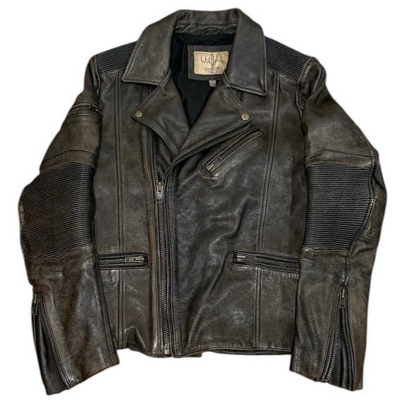 VTG Wilson’s Distressed Leather Biker Jacket Men’s Medium M Brown Moto Classic - Picture 3 of 12